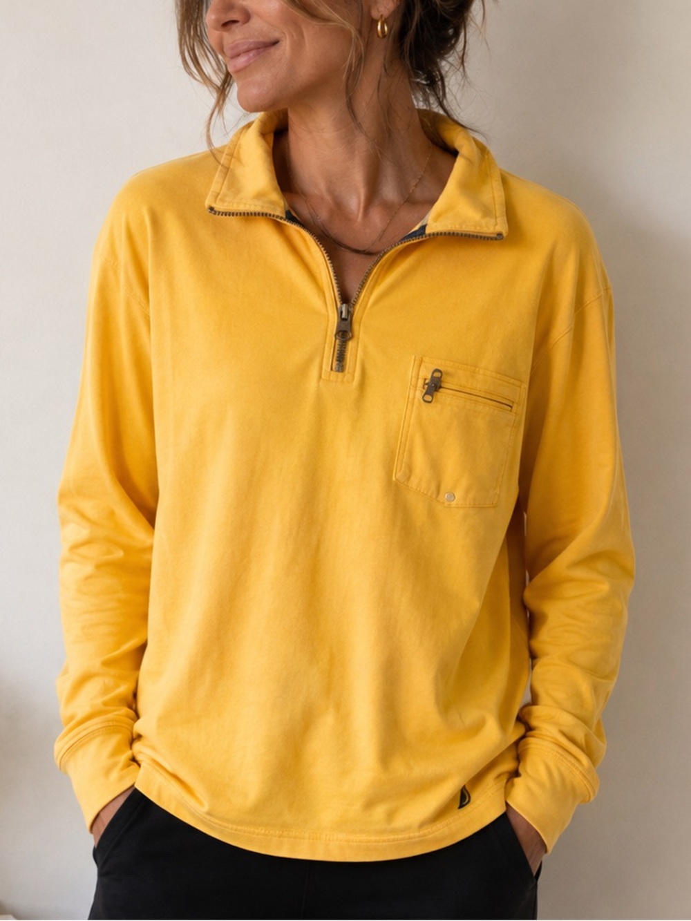 Nautica Yellow Half-Zip Pocket Turtleneck Pullover 100% Cotton -Size M